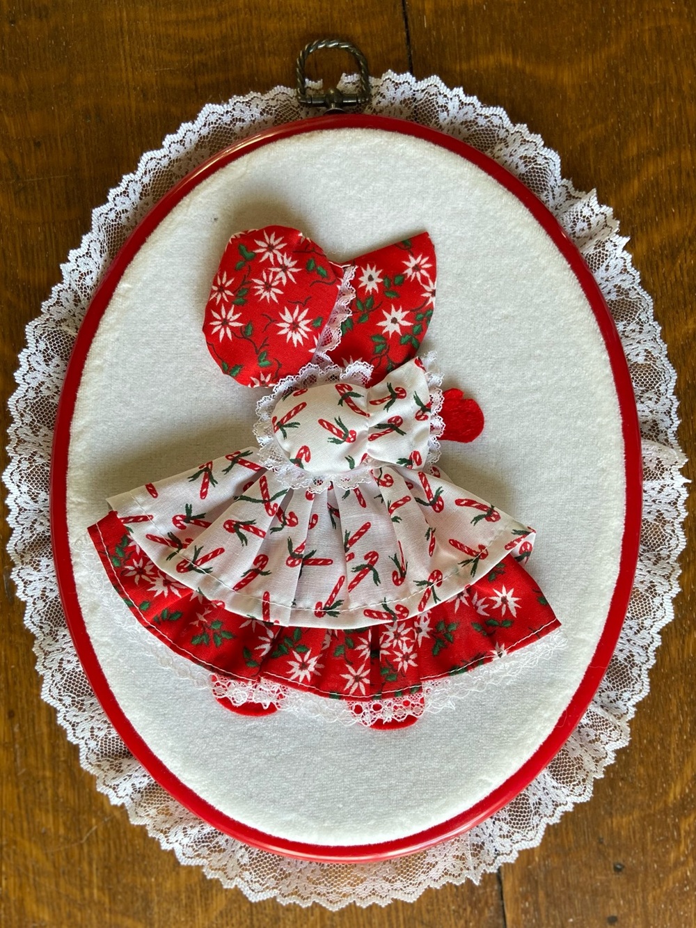 Vintage Handmade Cottagecore Christmas Decor Girl Bonnet Fibre Wall Art Holiday